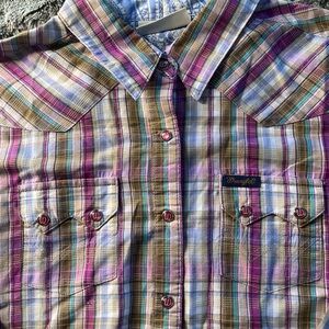 Wrangler Purple and Brown Plaid Shirt women’s size medium